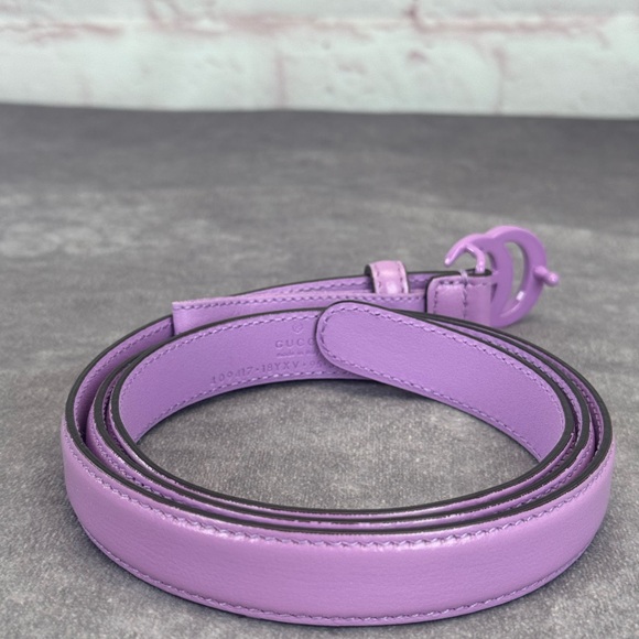 Gucci Azalea Double G Calfskin Enamel Monochrome 20mm Belt Purple 419417 95/38 - Picture 4 of 9